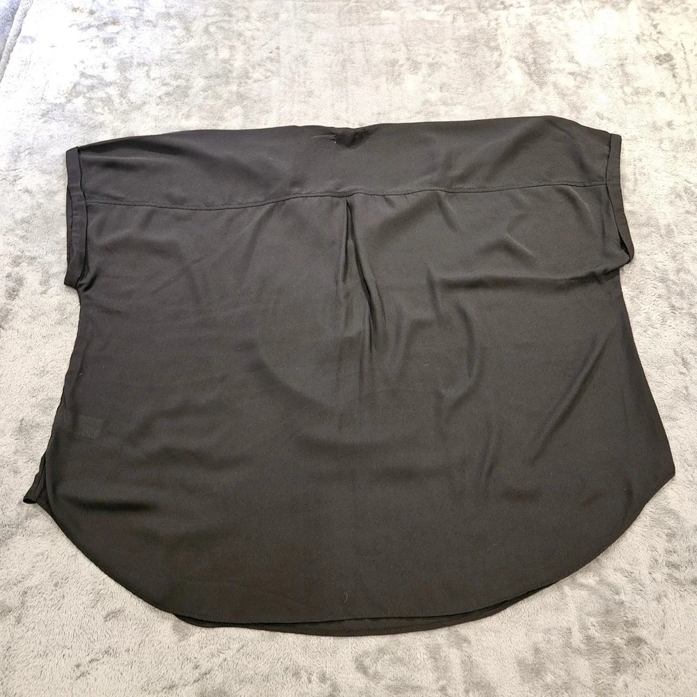 Maurices Womens 3X Black Zip Neck Short Sleeve Blouse High Low Hem Top - Picture 5 of 6